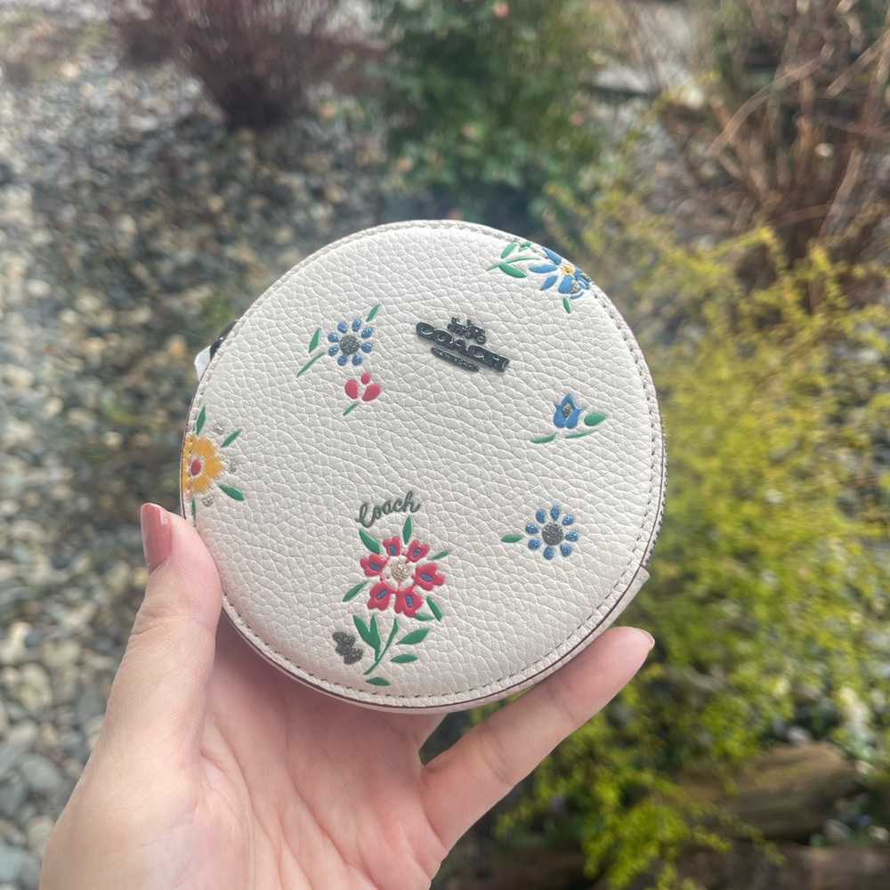 Coach White Floral Leather Coin Case